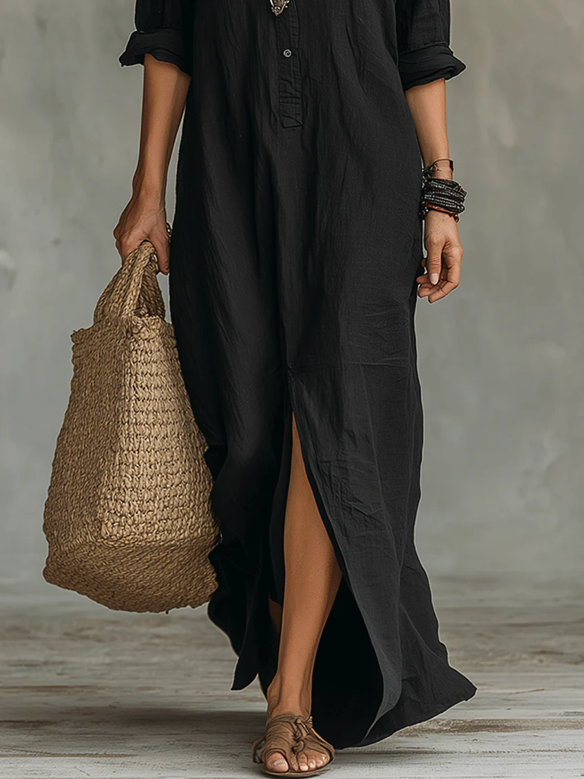 GRECIA | Vestido maxi negro con botones