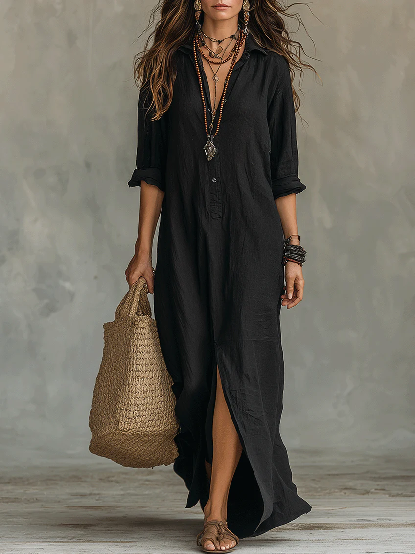 GRECIA | Vestido maxi negro con botones