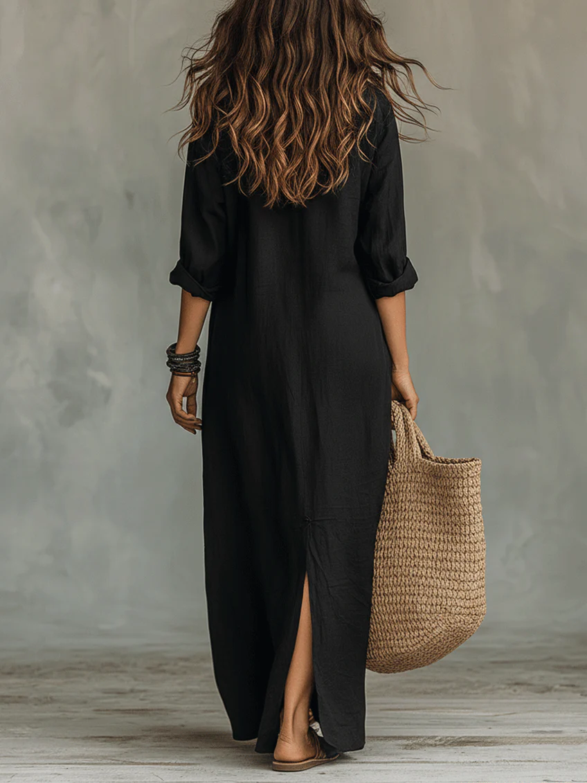 GRECIA | Vestido maxi negro con botones