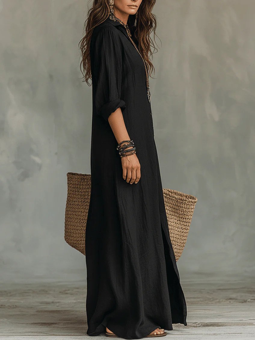 GRECIA | Vestido maxi negro con botones