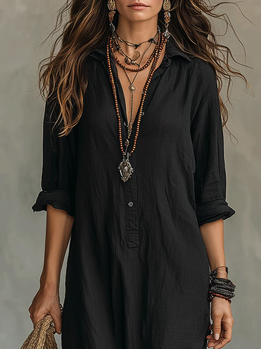 GRECIA | Vestido maxi negro con botones