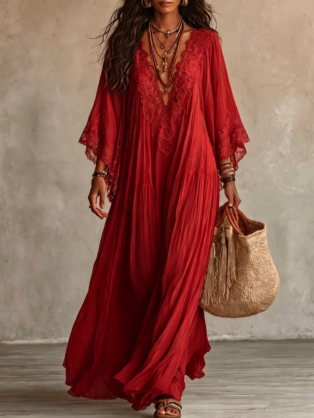 NATALIA | Vestido Maxi Boho de mangas anchas y bordados
